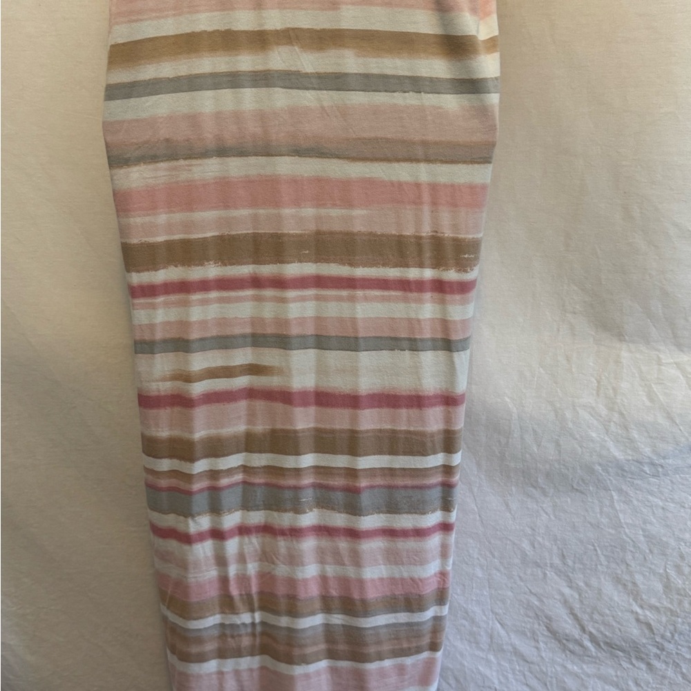 C-139 Splendid White Pink‎ & Tan Stripe Racer Back Sleeveless Maxi Dress Size L - Picture 8 of 12